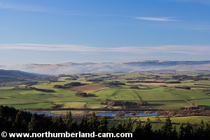 View over the River Coquet to the Cheviot Hills.